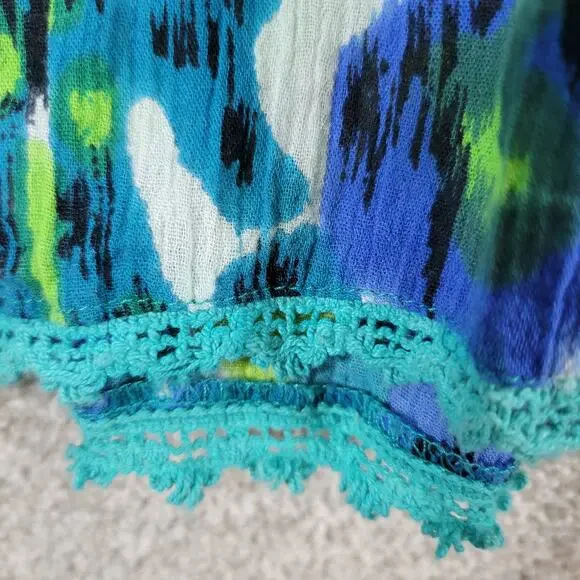 Vintage Notations A-line Skirt Womens L Blue Boho Watercolor Tiered Flowy Hippie - Picture 13 of 16